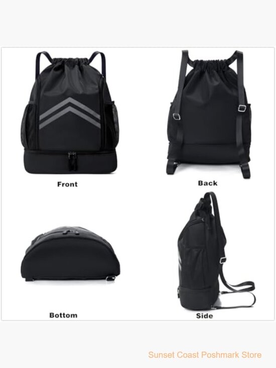Water Resistant Drawstring Backpack Gym Bag with Shoes Compartment
